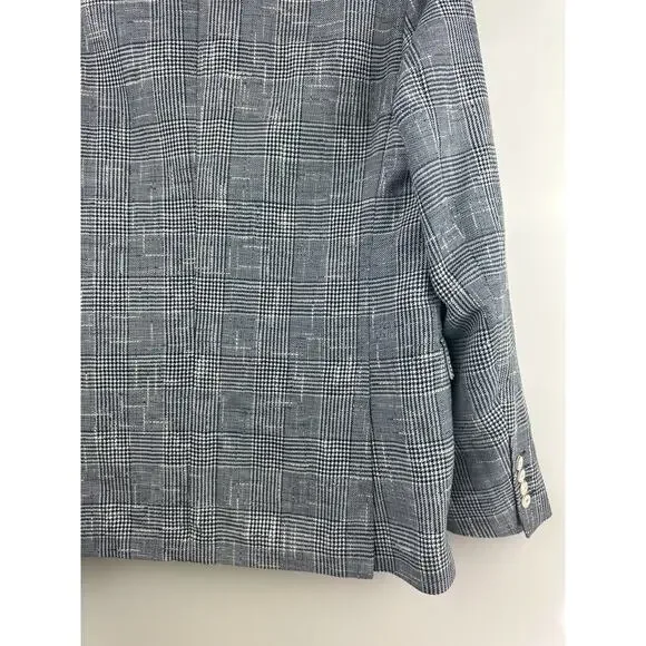 Zara Man Blazer Jacket Plaid Houndstooth Navy Blue & White US Men's Size 42 - Picture 11 of 13